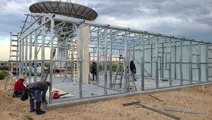 Exterior building construction for the Deep Space Exploration Society's (DSES) new facility