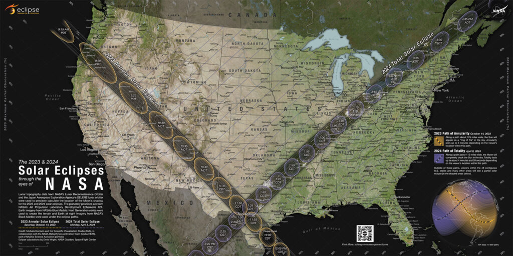 Map depicting the two eclipses observed during the Heliophysics Big Year