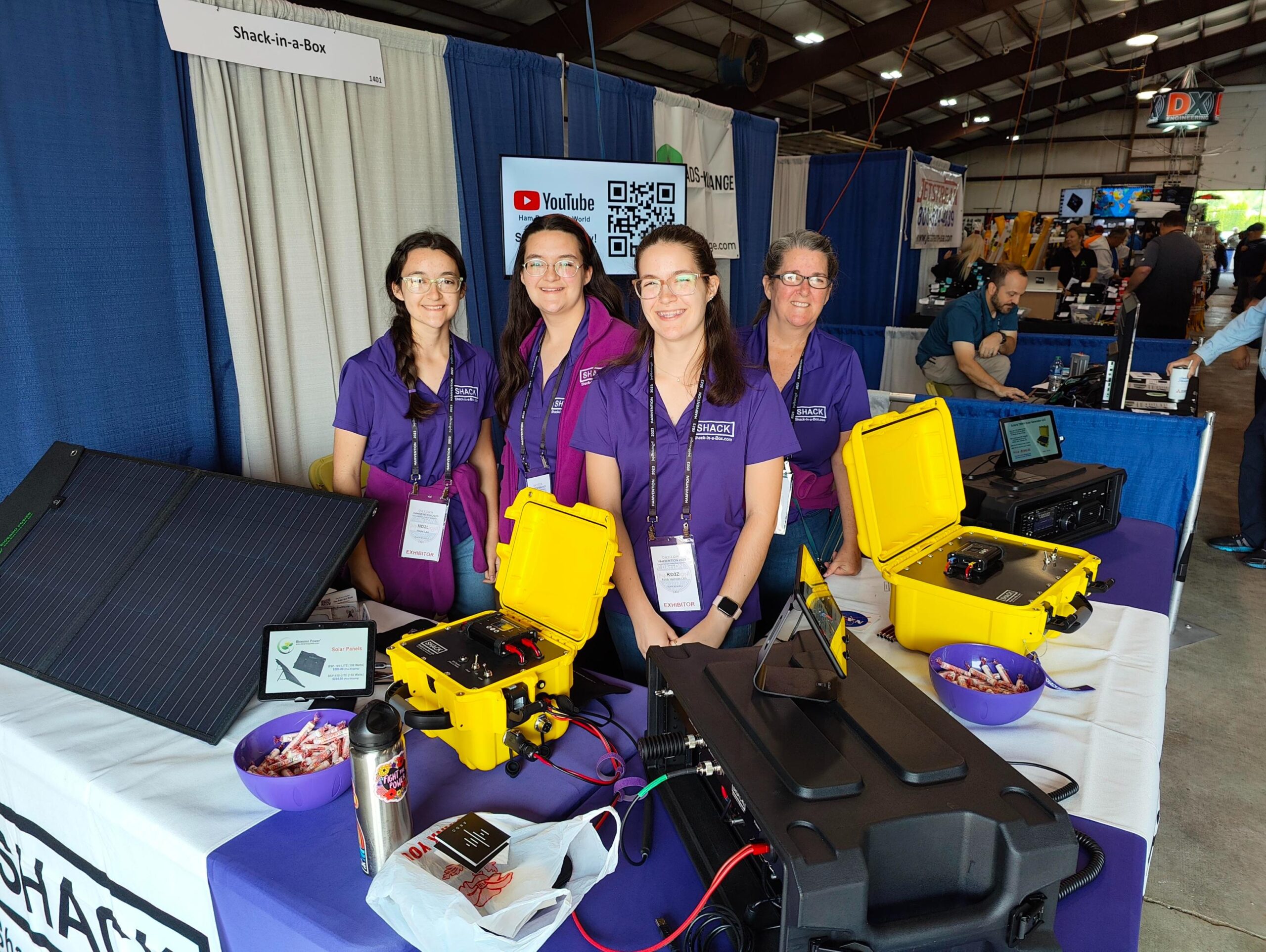 The Lea family of Shack-in-a-Box (L to R): Hope (ND2L), Grace (KE3G), and Faith Hannah (KD3Z) with their mother Michelle (N8ZQZ) at Hamvention 2023