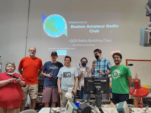 Group photo of the Boston Amateur Radio Club (BARC) at their QDX Radio Building Class.