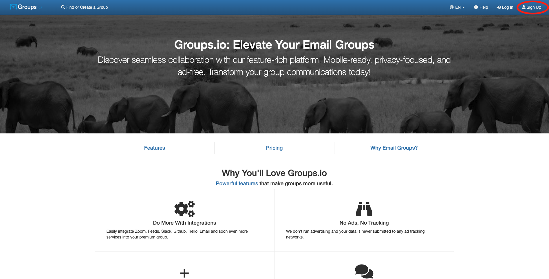 Groups.io homepage