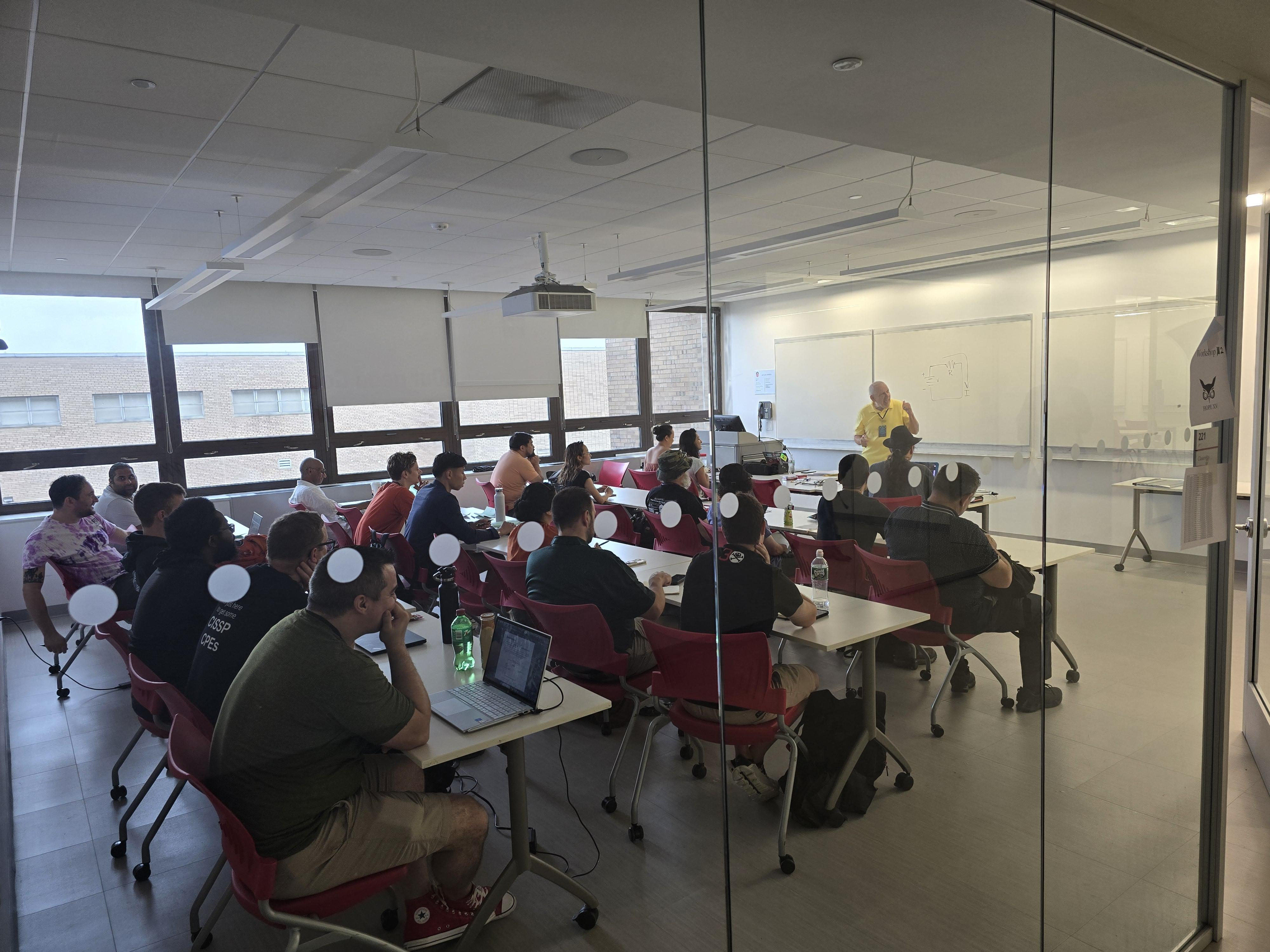 Ham Radio Evangelist Dan Romanchik (KB6NU) speaking to an audience at Hackers on Planet Earth (HOPE XV)