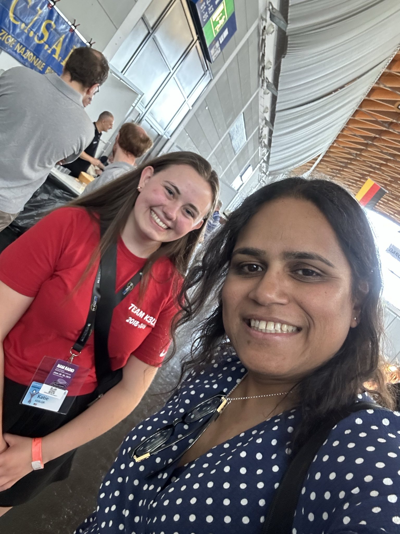 Katie Campbell (KE8LQR) and Ria Jairam (N2RJ) at Ham Radio Friedrichshafen 2024