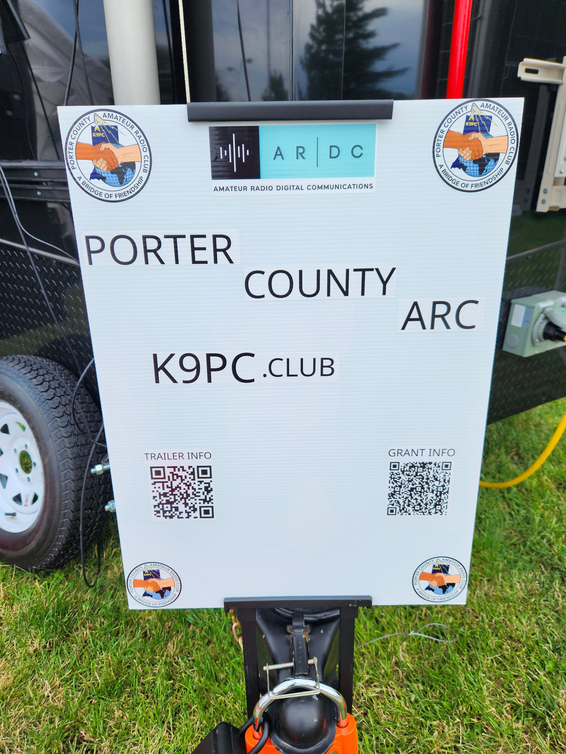 Sign outside of the Porter County Amateur Radio Club's K9PC Trailer, Hamvention 2026