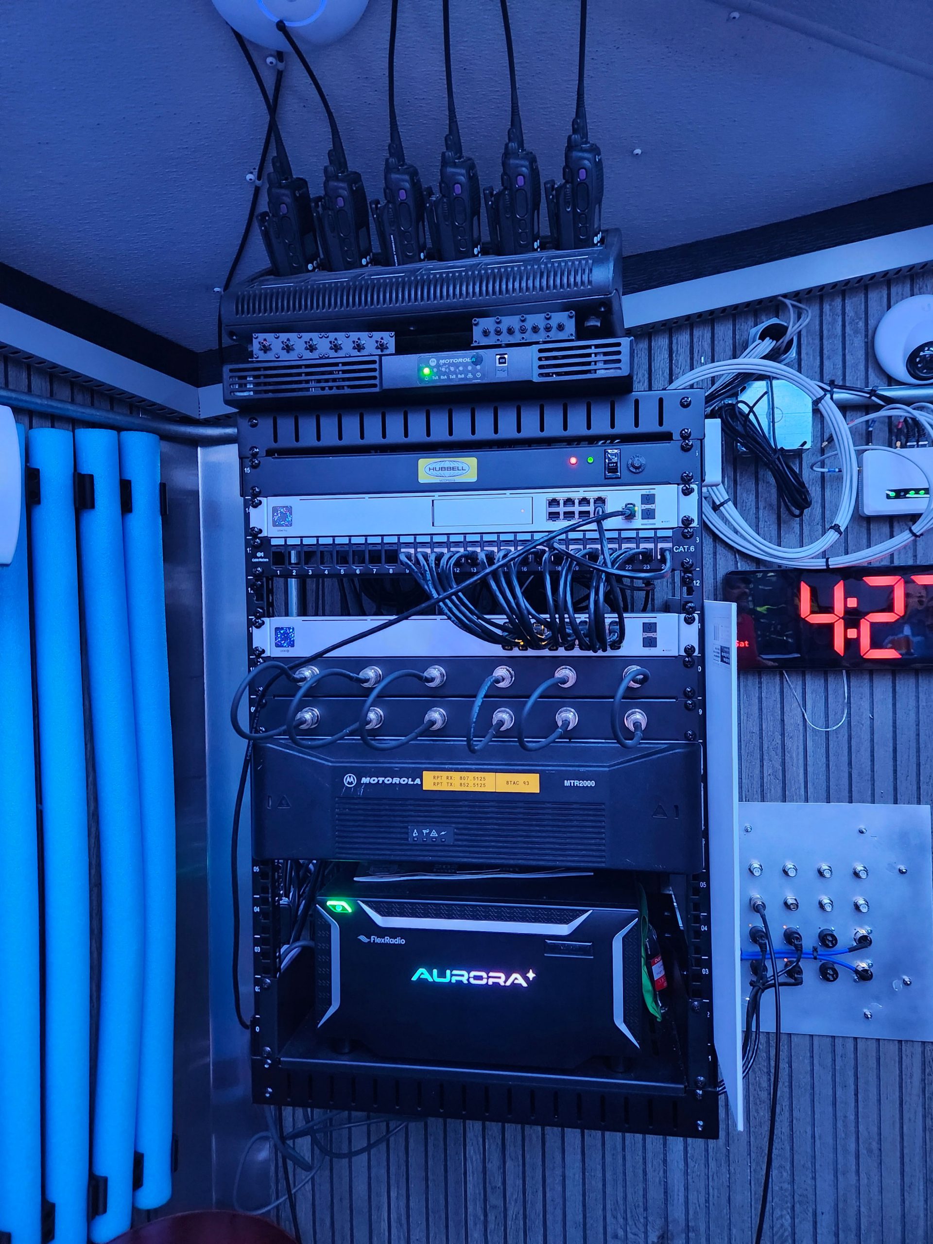 Transceiver rack inside of the Portal County Amateur Radio Club's K9PC trailer, Hamvention 2026