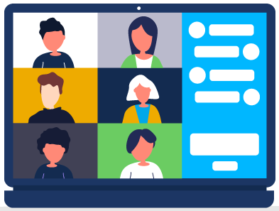 Laptop screen depicting people on a virtual meeting